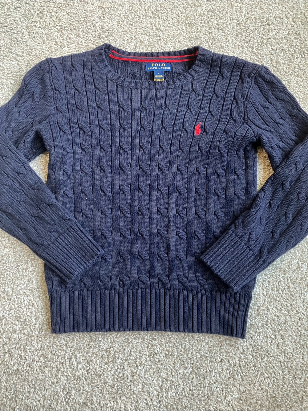 Polo by Ralph Lauren Navy Cable Crewneck with Red Pony